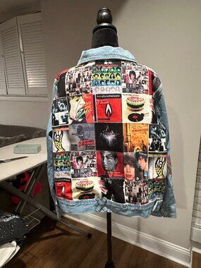 Rolling Stones Blue Denim Jean Jacket with Pink Embroidered Flowers (L)